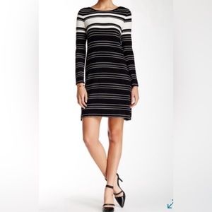 NWT max studio black and white striped long sleeve variegated shift  dress
